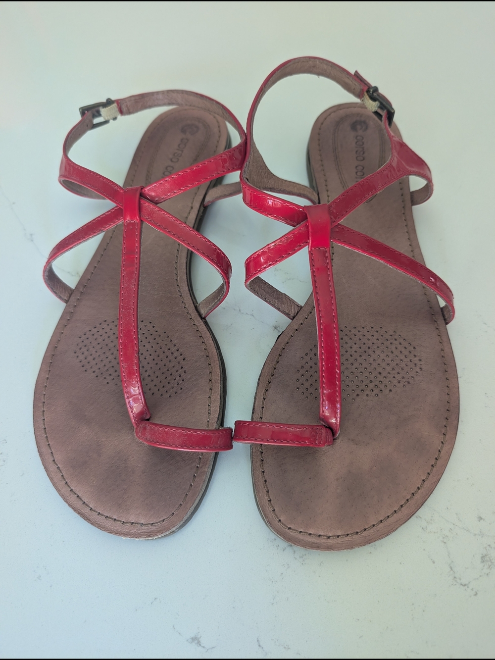 Corso Como Red Strappy T-Strap Sandals